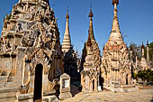 Rows of stupas in the Kakku (Kekku) Pagoda complex. The complex was kept hidden from the rest of the world until 2002 when it was opened to foreigners. Shan State, Burma (Myanmar). 